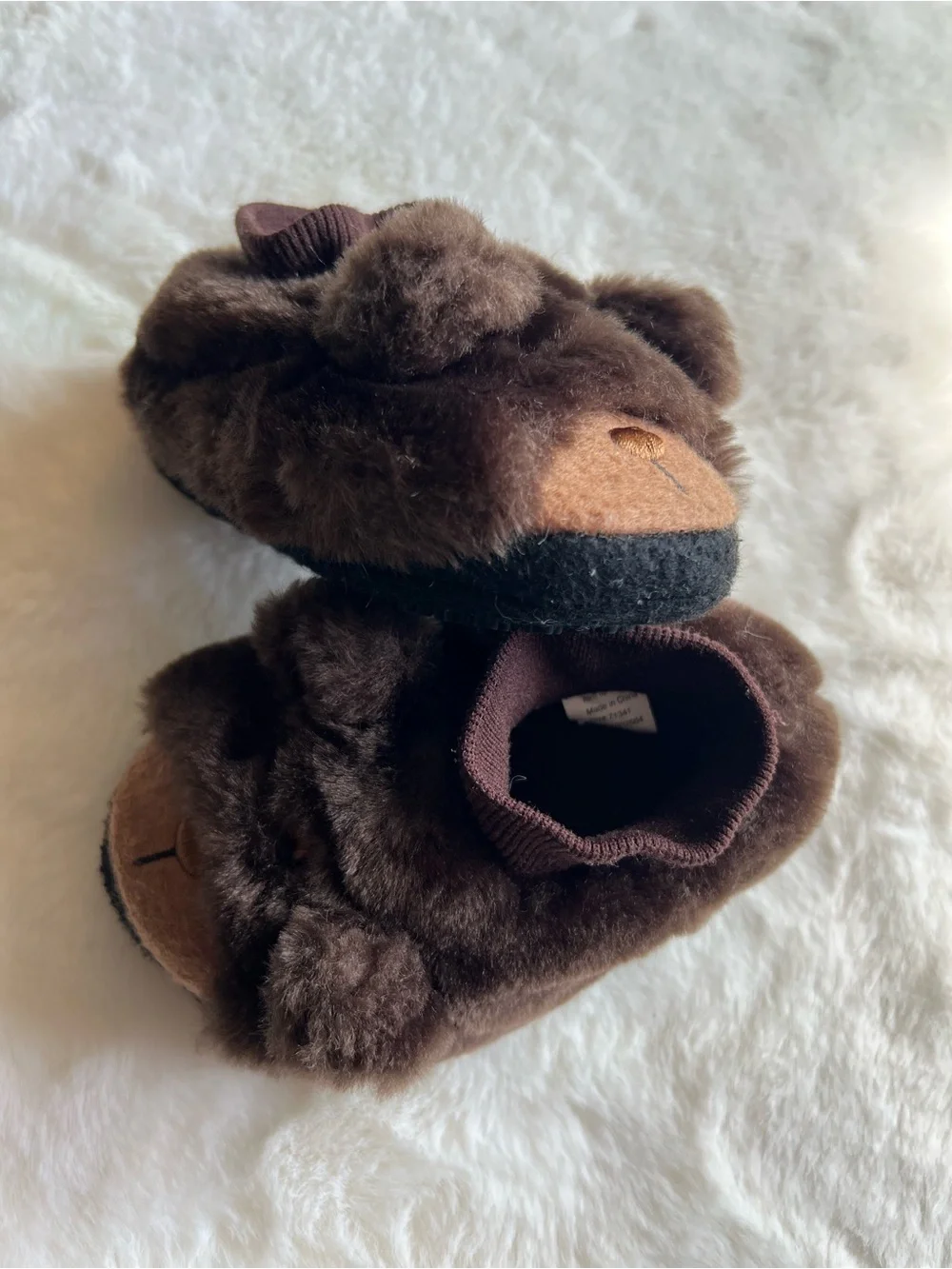 L.L.Bean Toddler Brown Bear Plush Slippers Size 7-8c Non-Slip Soft Cozy